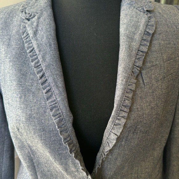 J. Crew Regent Ruffle‎ Trim Chambray Blazer - Picture 3 of 13